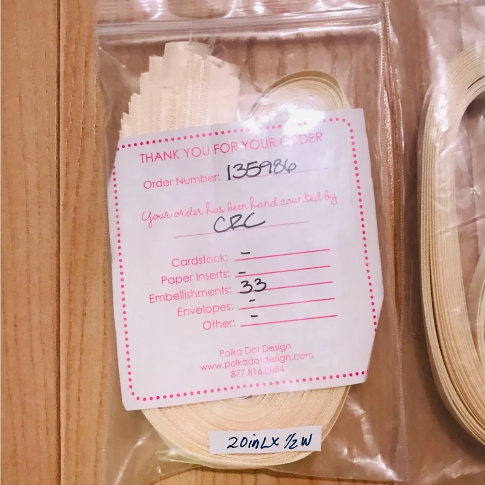 68 pieces of cream colored precut ribbon